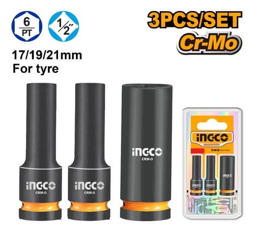 Set X3 Dados De Impacto 1/2 17 - 19 21mm  Ingco Hkissd12042l