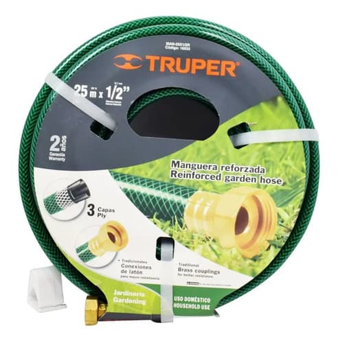 Manguera Jardin 25 Metros Conexion Metal Truper Man-25x1/2r Color Verde