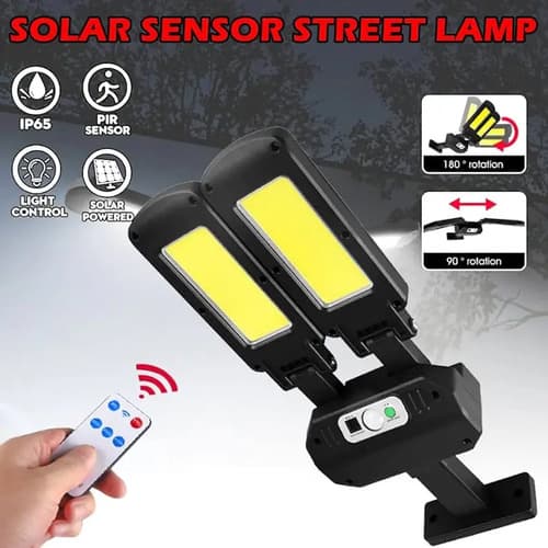 Foco Solar Luz Led Doble 200cob 90 Grados Sensor Y Control Negro Blanco Neutro