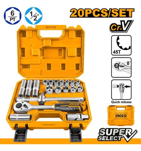 Set Juego 20 Pc Dados Milimetrico Enc 1/2  Ingco Hkts12201