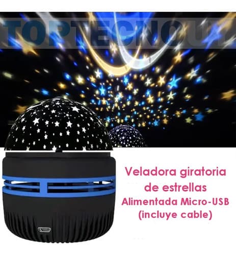 Velador Proyector Galaxia Estrellas Luna Giratorio Infantil Negro