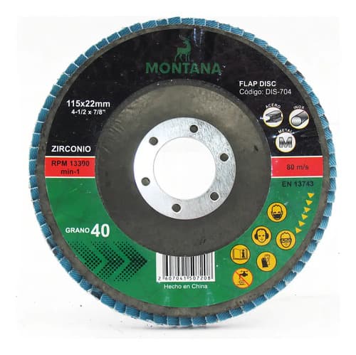 Disco Flap Zirconio Montana 4 \'\' 115 - Grano 80 - 5 Unidad