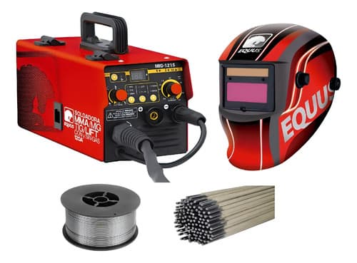 Soldadora Equus Mig Mma 120a C/gas Y S/gas + Careta Profesi Rojo