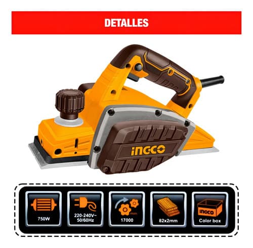 Cepilladora Ingco Electrico Industrial 750w, 17000rpm. Hnt Color Naranjo