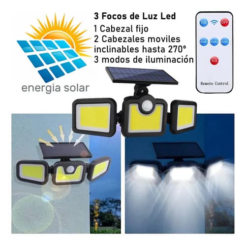 3 Focos De Luz Led Con Alimentación Solar Sensor Movimiento Negro Blanco Neutro