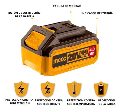 Set X1 Bateria 20v 4amp + 1 Cargador Ingco Fbcpk1214 -smf