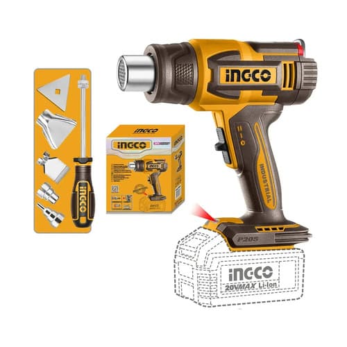 Pistola De Calor Inalámbrica Ingco 20v 580°c Solo Máquina Naranja Claro