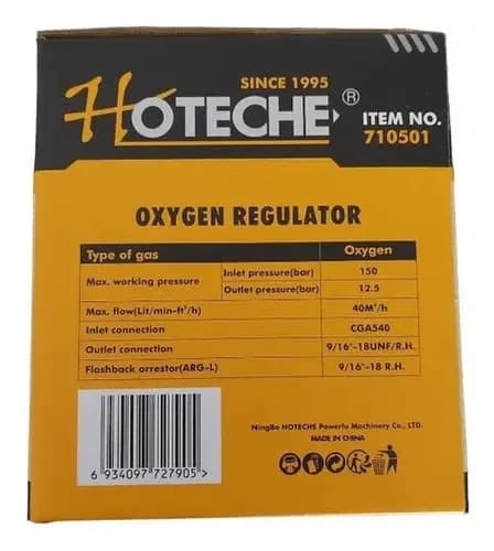 Regulador De Oxígeno Hoteche Con Manómetro De Acero Para Gas