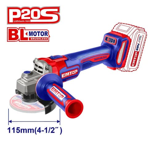 Kit Combo Taladro Percutor 66nm + Amoladora 115 Mm Brushless 2 Baterias 4ah Emtop Maletin Y Accesorios Emtop