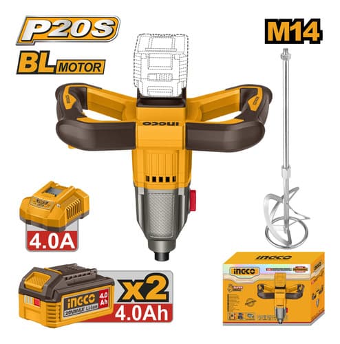 Mezcladora 20v  Pintura M14 Con 2 Bat 4.0ah + Carg Ingco