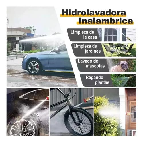 Hidrolavadora Eléctrica Portátil De Alta Presión Yn01 Color Negro Para Lavado De Autos Con Pistola, Batería De Litio Y Cargador Rápido Negro