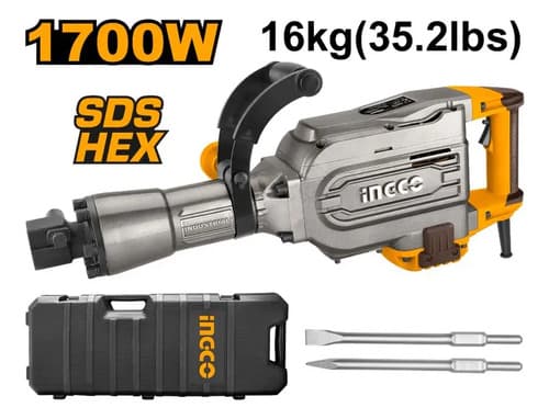 Ff Martillo Demoledor Ingco 16kg 1700w Hexagonal 30mm Valija Amarillo