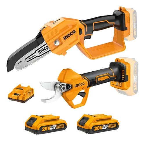 Kit Motosierra + Tijera De Podar Jardin 20v Ingco Cosli23065 Amarillo