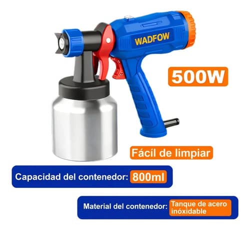 Pistola Para Pintar 500w Con Vaso De Aluminio 800ml Wadfow Azul