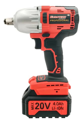 Llave Impacto Reversible Enc. 1/2 + 1 Batería 20 V. | 500 Nm | 2500 Rpm | Eurotech Rojo