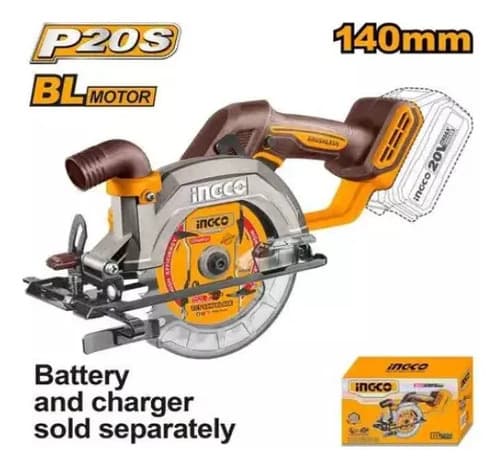 Sierra Circular Ingco 20v + 2 Baterias + 1 Cargado Csli1402  Naranja Claro