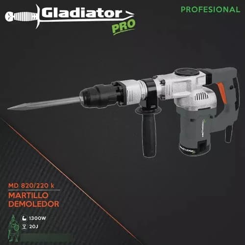 Martillo Demoledor Eléctrico Gladiator Pro Md820/220k Sds Max Gris 50hz 1.3kw 20j