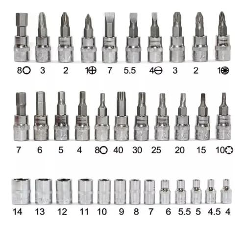 Set De Dados Y Punteros 46 Piezas, Encastre 1/4 Pulgadas