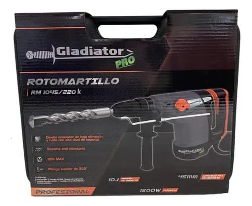 Rotomartillo 45mm 1200w 10j Gladiator Pro Gris Oscuro 50-60v