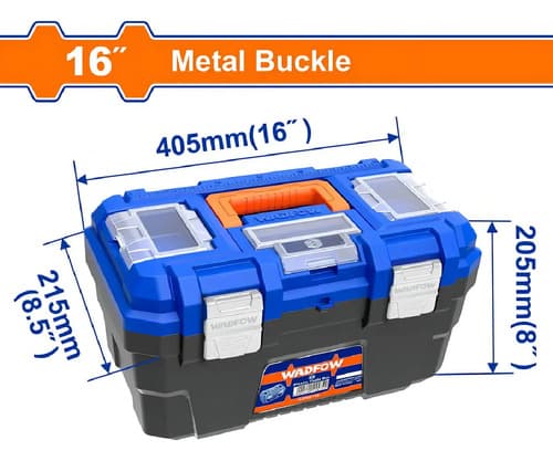 Caja De Herramientas 16 C/bandeja Gancho Metalico Wadfow Color Azul Y Naranja Azul/naranja