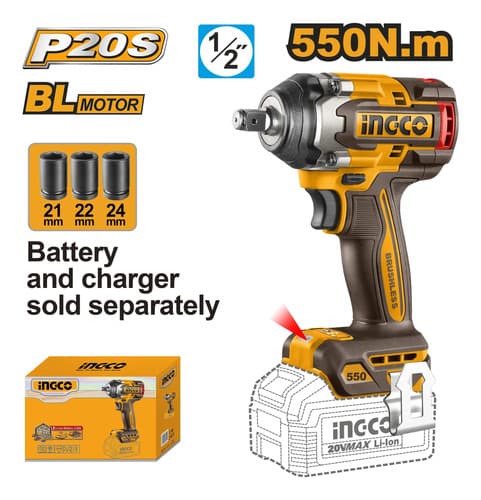 Llave Impacto 20v 550nm Sin Bat Y Sin Carg Ingco Ciwli20551 Naranja Claro 20v