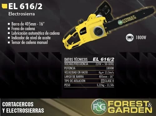 Forest & Garden Motosierras El616/5/220f 1850w 16 Pulgadas Verde 50 Hz/60 Hz