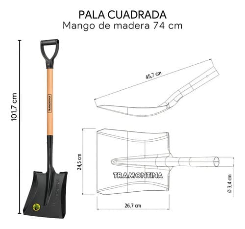 Pala Cuadrada Tramontina Mango De Madera 74 Cm