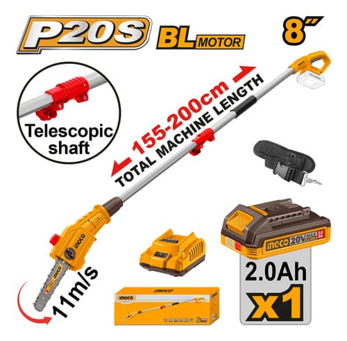 Motosierra Altura 20v 8  C Bat 2.0ah + Carg Ingco Psli20281 Naranja Claro