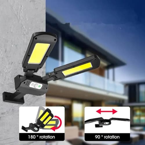 Foco Solar Luz Led Doble 200cob 90 Grados Sensor Y Control Negro Blanco Neutro