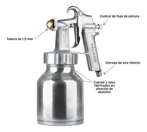 Pistola De Pintar Tarro Aluminio 1 Litro Truper Profesional Color Plateado