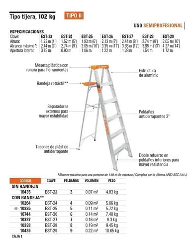 Escalera Aluminio Truper 3 Esc Tipo Tijera 1.2mt 175 Kg Color Plateado