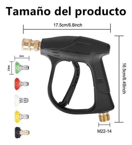 Pistola Para Hidrolavadora Yataia Con 5 Boquillas Y Conector Rápido M22 Negro
