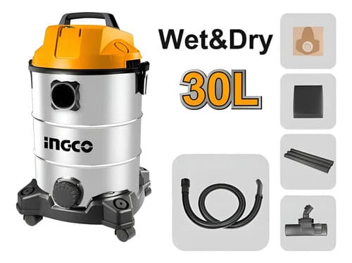 Aspiradora 30lts 1300w Ingco Vc13301 - Smf Color Plateado