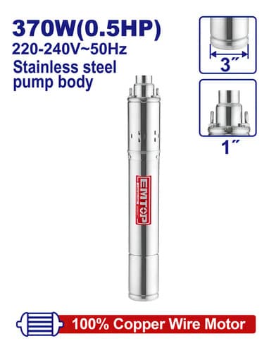 Bomba Sumergible Tipo Gusano 370w 0.5hp 72mts Emtop Plateado
