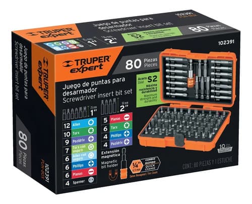 Juego Puntas Mixtas Largo 1'' Y 2'' 80 Piezas Truper 102391