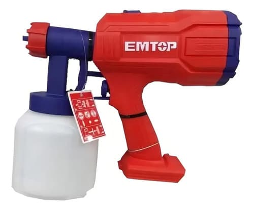 Pistola Para Pintar Eléctrica Emtop 20v Con Cargador Y Batería Rojo