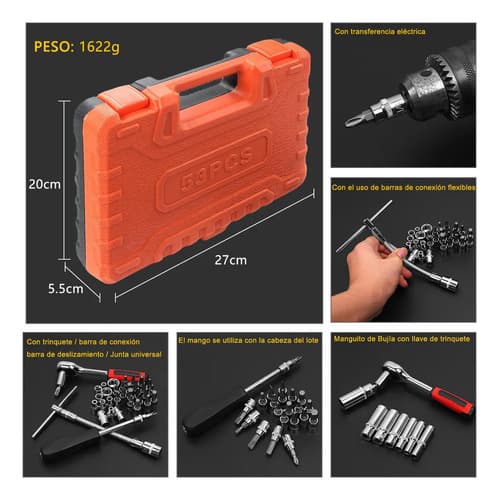 Caja Herramientas Set Kit Juego Dados Chicharra Llaves Corona 53 Piezas Tecnopro