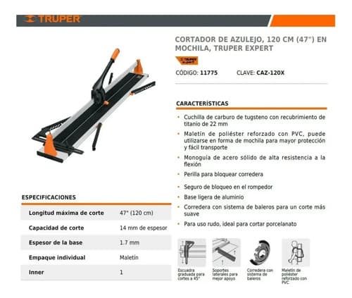 Cortadora De Porcelanato 1.20m Reforzada Truper + Bolso Pro