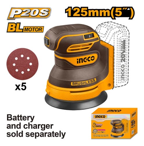 Lijadora Roto Orbital A Bateria P20s 20v Con 5 Lijas Sin Bat Amarillo