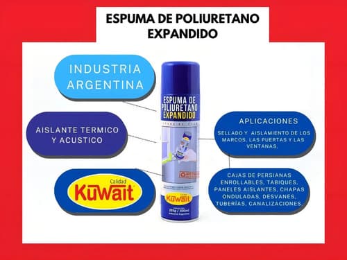 Pack 12 Espuma Poliuretano Spray Kuwait 500ml Para Madera Metal Yeso