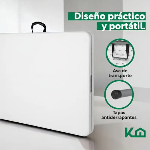 Mesa Plegable 1.80 Mts Portatil Portafolio Eventos Jardin Color Blanco