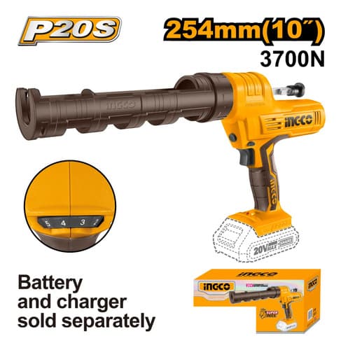 Pistola A Bateria 20v Aplicar Silicona En Pomo Ingco Ccgli20 Naranja