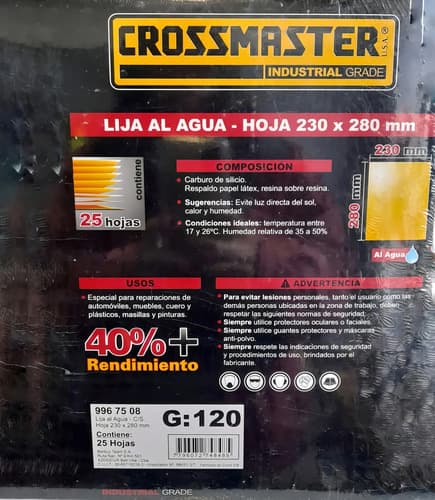 Lija Al Agua Crossmaster De Carburo De Silicio, Pack De 25 Hojas Grano 80