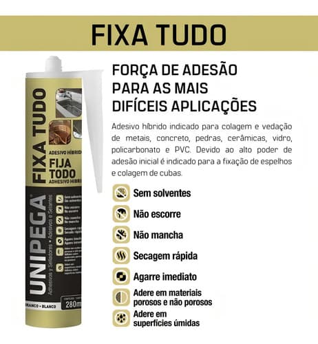 Sellador De Silicona Unipega Fixa Tudo Transparente Blanco Glaciar En Tubo 280ml