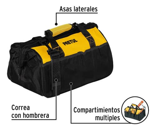 Bolso Para Herramientas Pretul De Poliéster, Con 4 Bolsillos Externos Negro