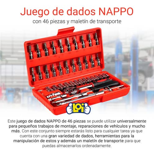 Juego De Dados Nappo 46 Piezas Llaves Cricket Maletín Rojo/negro