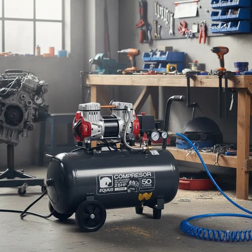 Compresor Silencioso 2.5 Hp 50 Lts Sin Aceite Equus Negro Monofásica