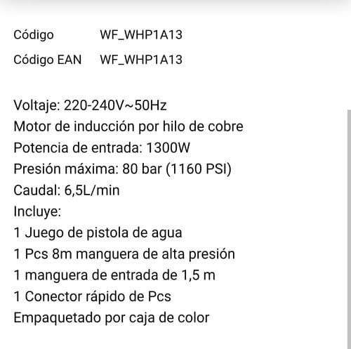 Hidrolavadora 80bar 1300w Con Accesorios Wadfow Whp1a13 Azul 220v