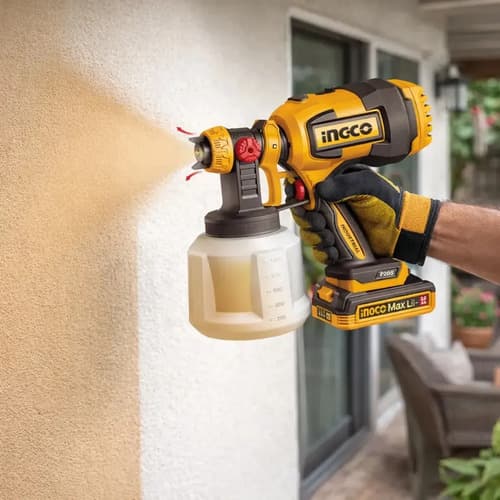 Pistola Para Pintar Inalámbrica Ingco 20v Con Batería Y Cargador, Kit Completo De 1 L Naranja Claro