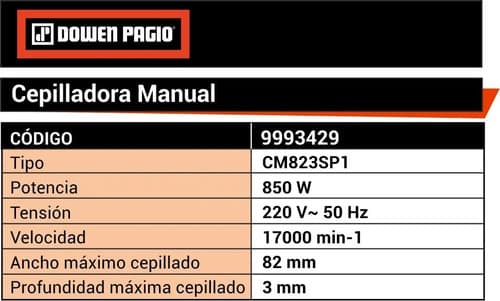 Cepillo Eléctrico Carpintero Garlopa 850w Dowen Pagio Plaza Color Naranja